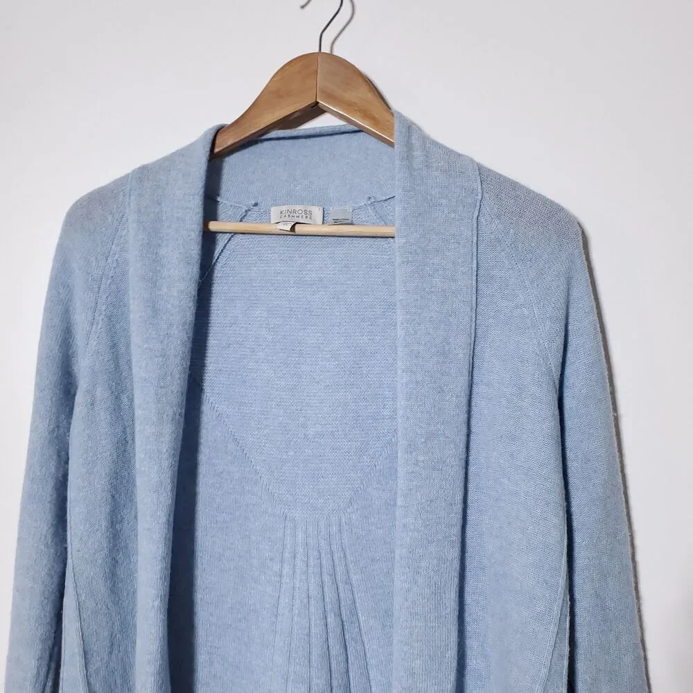 Kinross Cashmere Cardigan Sweater Women XS Light Blue Knit Long Sleeve Open